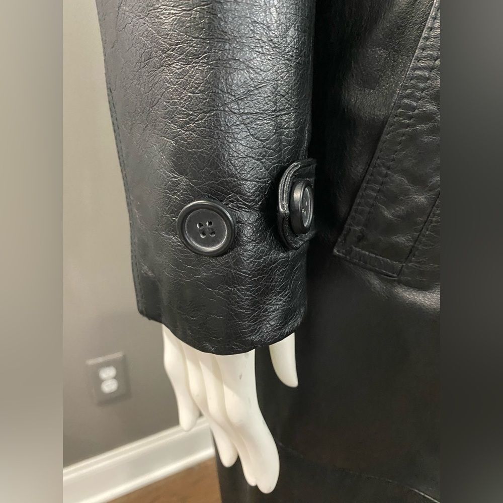 Wilson’s Blk Leather Double Breasted Belted Button Up Full Length Trench Coat M - Picture 7 of 14